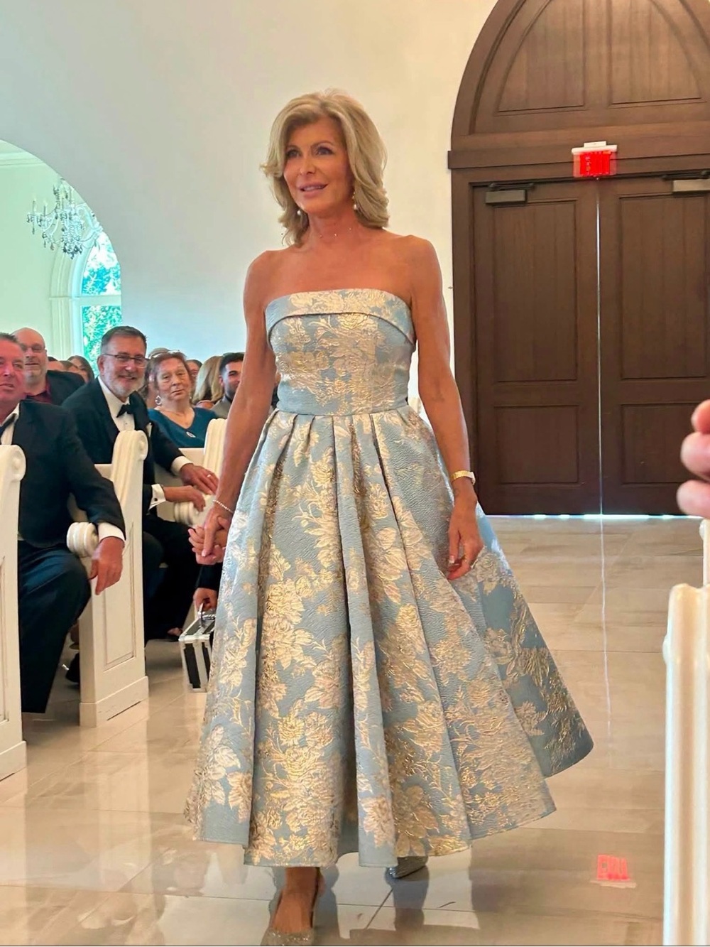 Mac Dougal Brocade Dress in Light Blue and Gold- Size 6